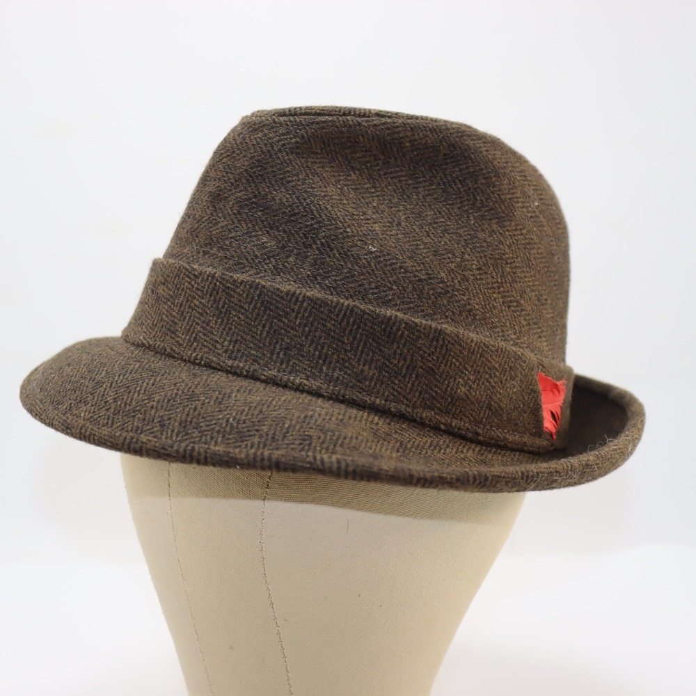 Knox Fedora Hat 7 1/8 Brown Mens Herringbone Wool‎ Felt Trilby Vintage